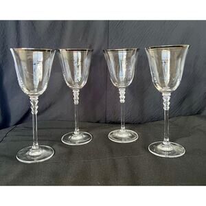 Mikasa Sonata Platinum Rim 8" Wine/Water Glasses Long Stem Set of 4
